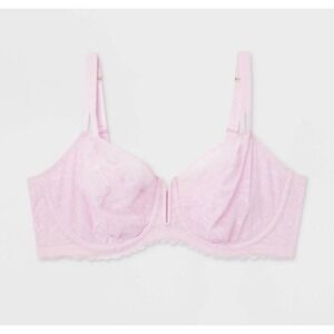 AUDEN Women 44D Light Pink Lace Unlined Comfort Wire Balconette Bra NWT